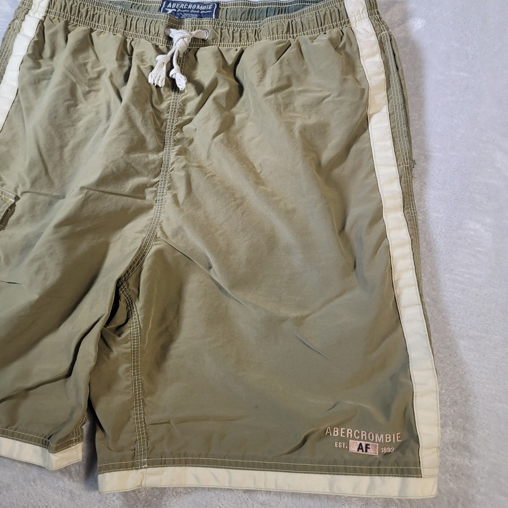 Vintage Abercrombie Swim Trunks Mens L Olive Green Cargo Side Stripe Board Short - Picture 3 of 15